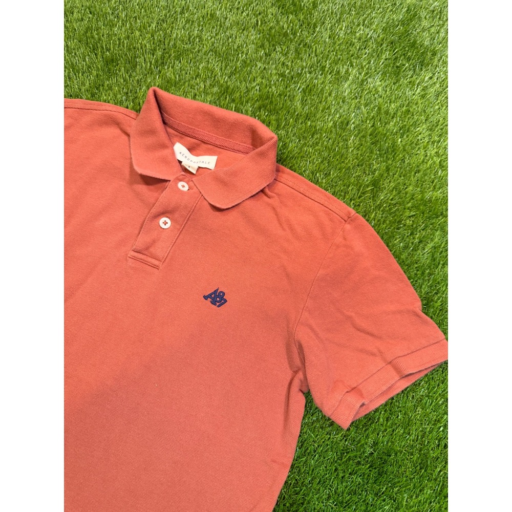 Aeropostale Mens A87 Logo Pique Polo Shirt Orange Small S Short Sleeve